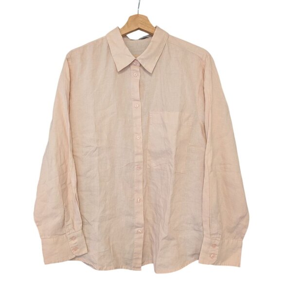 MNG Womens Light Pink 100% Linen Button-Up Shirt XXL - Picture 2 of 7